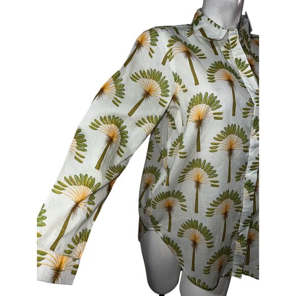 New Haute Hippie Top Women's Size M Green Orange Print Collared Button LS Shirt - Picture 3 of 6